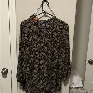 NYDJ Black and Brown Patterned Blouse
